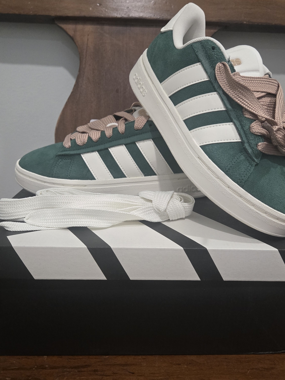 adidas Grand Court Low Top Sneakers in Green and White With 2 Color Laces